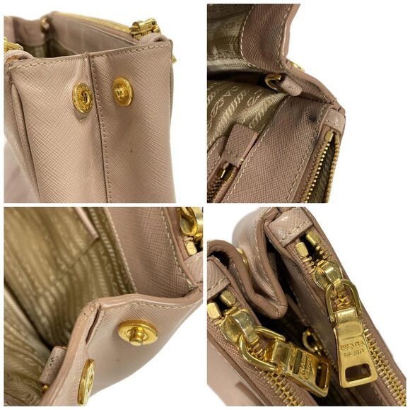 Auth PRADA Galleria Small Bag Pink Beige Saffiano Leather Tote Bag - Picture 14 of 14